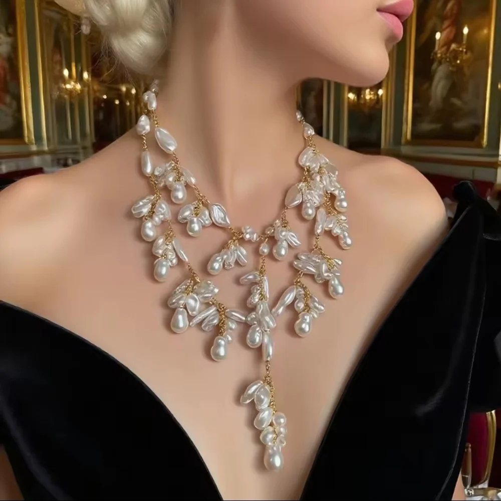 Pearl and Gold Statement Necklace - Picture 1 of 7